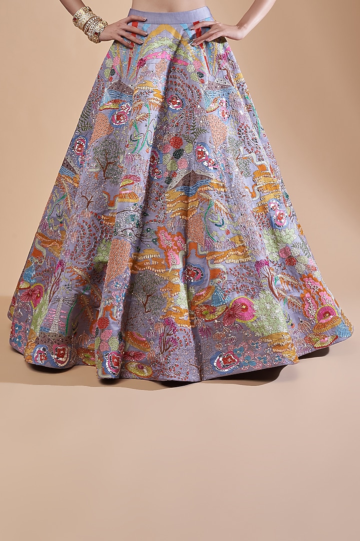 Lavender Kasab Satin Embellished Bridal Lehenga Set by Aisha Rao at Pernia's Pop Up Shop