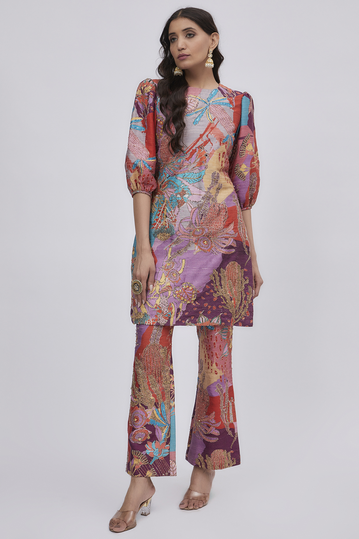 Multi-Colored Raw Silk Printed Kurta Set by Aisha Rao at Pernia's Pop Up Shop