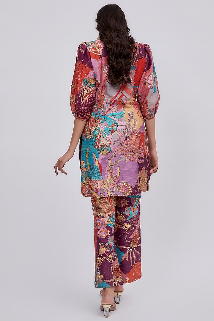 Multi-Colored Raw Silk Printed Kurta Set by Aisha Rao at Pernia's Pop Up Shop