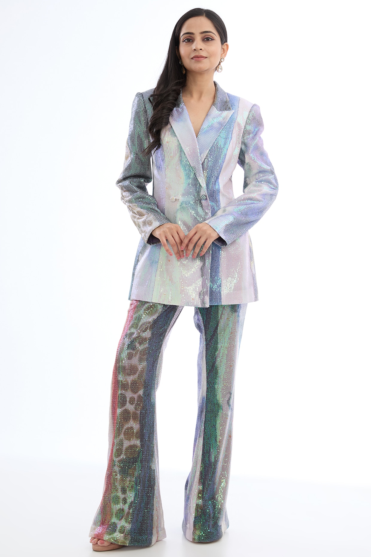 Mist Purple Sequins Tulle Printed Pant Suit Set by Aisha Rao at Pernia s Pop Up Shop