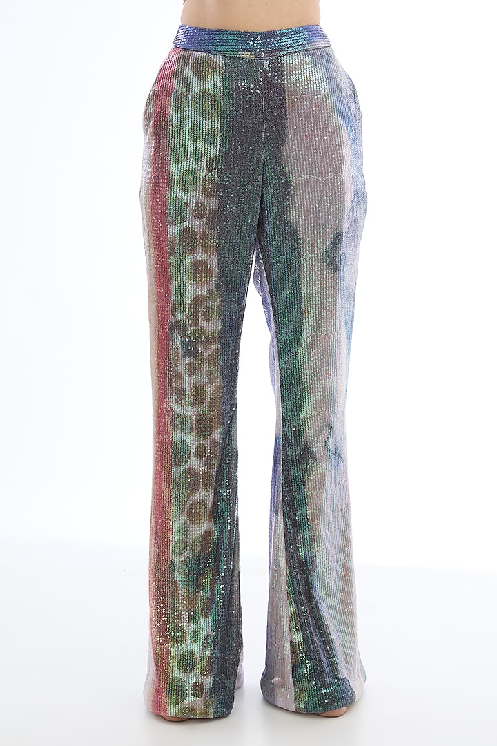 Mist Purple Sequins Tulle Printed Pant Suit Set by Aisha Rao at Pernia's Pop Up Shop