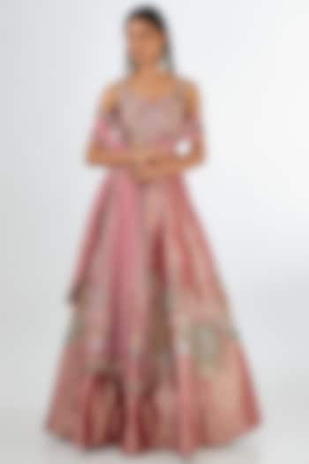 Pink Tissue Applique Embellished Bridal Lehenga Set by Aisha Rao at Pernia's Pop Up Shop