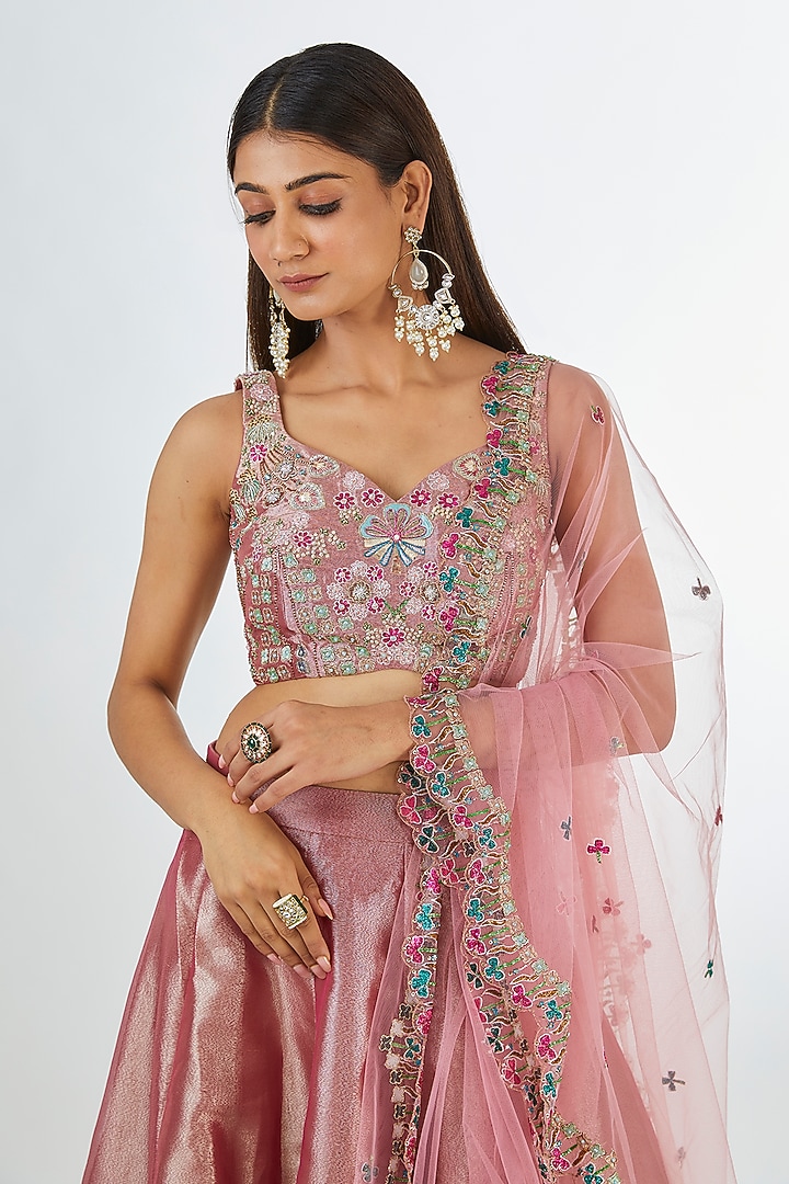 Pink Tissue Applique Embellished Bridal Lehenga Set by Aisha Rao at Pernia's Pop Up Shop