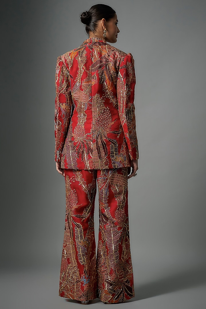 Fiery Red Organza Printed & Embellished Pant Set by Aisha Rao at Pernia's Pop Up Shop