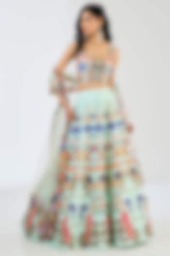 Ice Blue Raw Silk Applique Embellished Bridal lehenga for 22 Lehenga Set by Aisha Rao at Pernia's Pop Up Shop