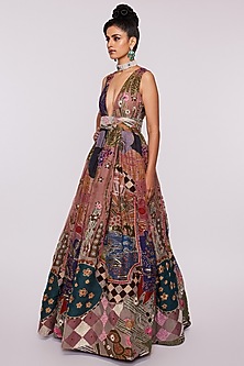 Peach Printed & Embellished Gown by Aisha Rao-AISHA RAO