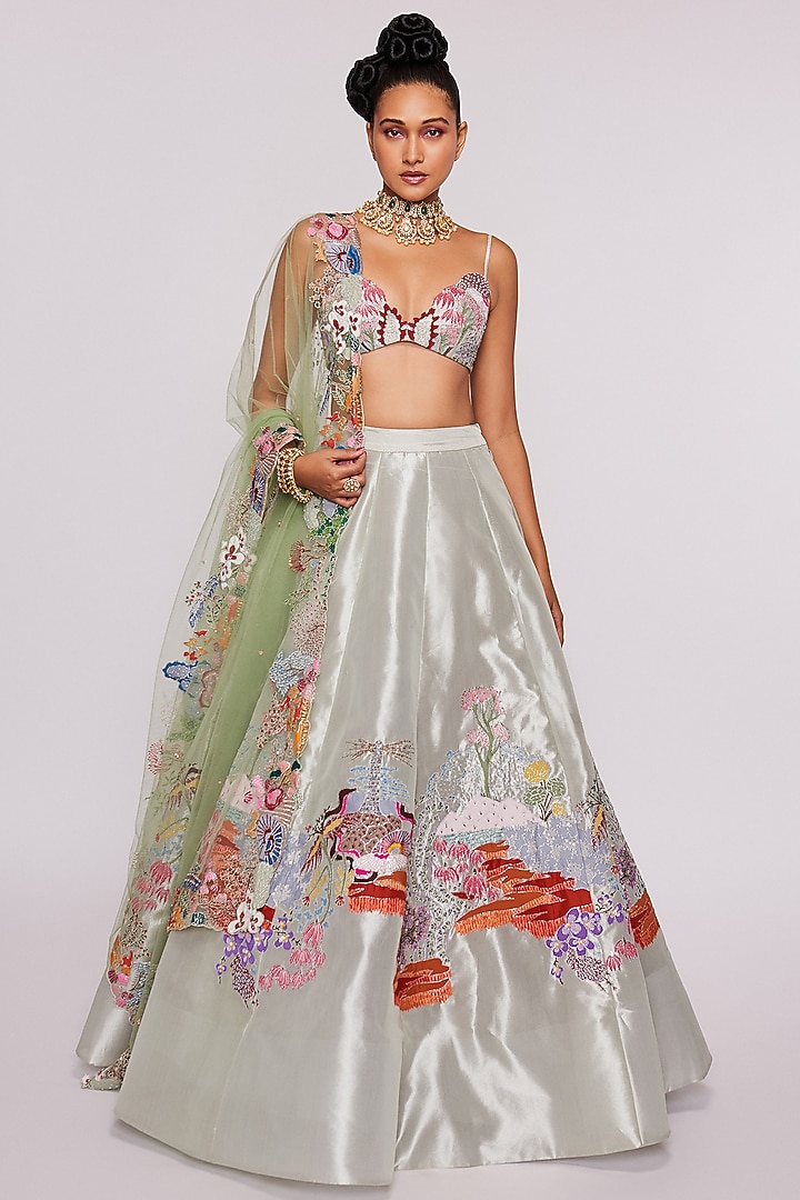 Ivory Embellished Bridal lehenga for 22 Lehenga Set by Aisha Rao at Pernia's Pop Up Shop