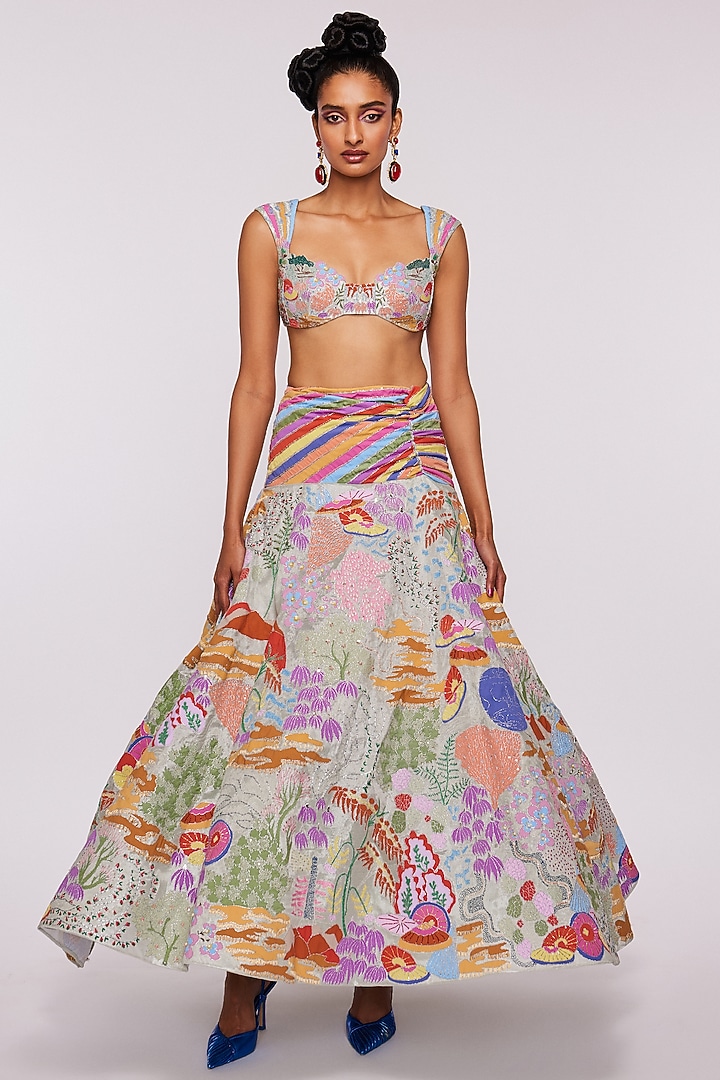 Ivory Bridal Lehenga Set With Applique Work by Aisha Rao at Pernia's Pop Up Shop