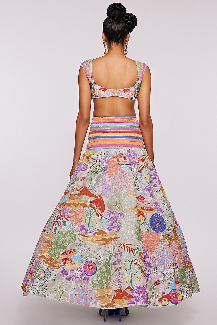 Ivory Bridal Lehenga Set With Applique Work by Aisha Rao at Pernia's Pop Up Shop