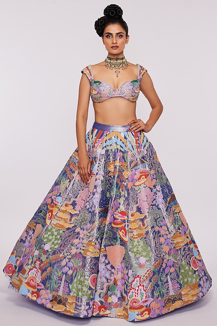 Blue Embellished Bridal Lehenga Set by Aisha Rao at Pernia's Pop Up Shop