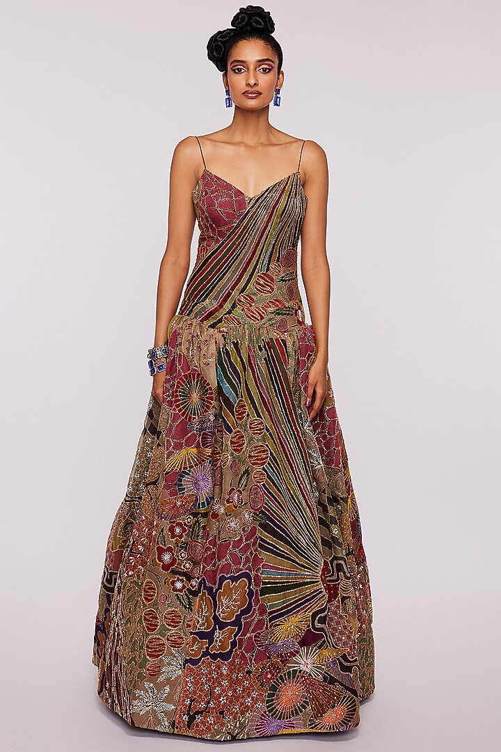 Pink Printed & Embellished Bridal Gown by Aisha Rao at Pernia's Pop Up Shop