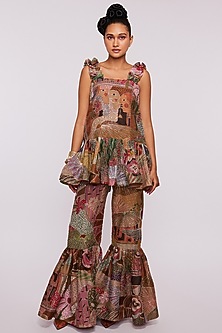 Multi-Colored Printed & Embellished Sharara Set by Aisha Rao-AISHA RAO