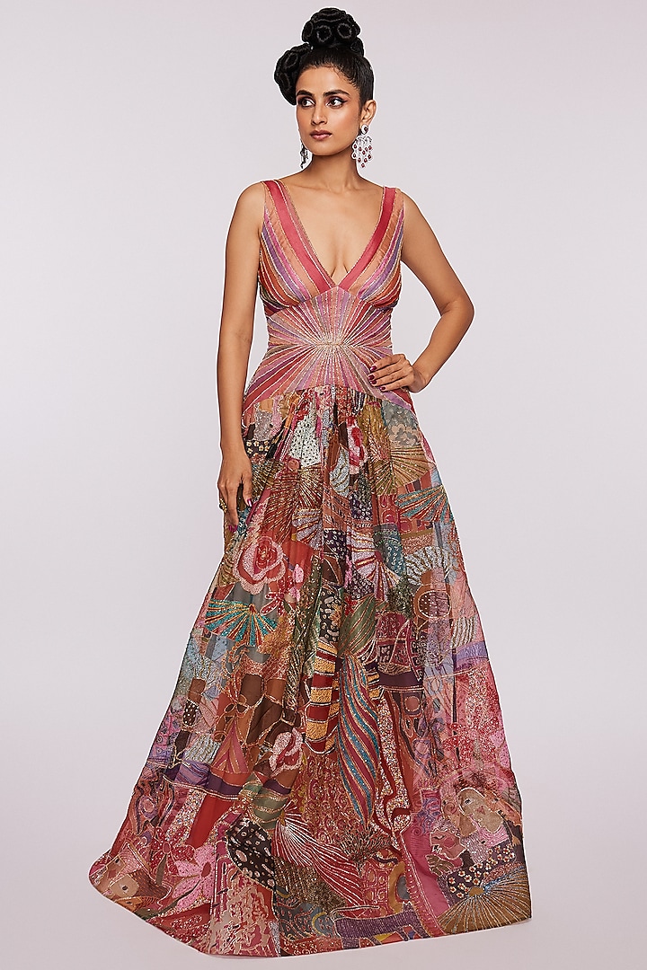 Blush Pink Printed & Embellished Gown by Aisha Rao