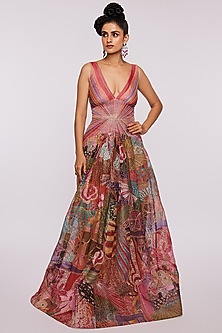 Blush Pink Printed & Embellished Gown by Aisha Rao-AISHA RAO