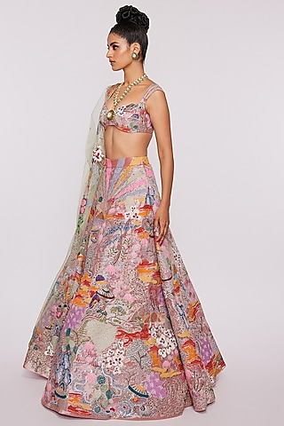 Crystal Pink Embellished Kali Lehenga Set by Aisha Rao