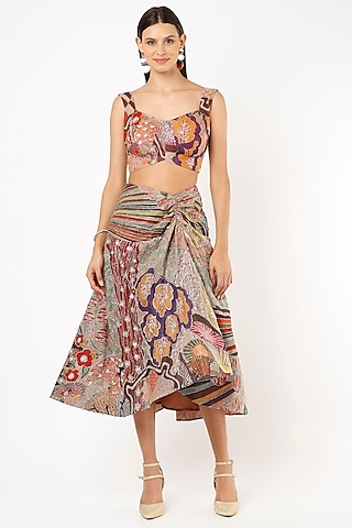 Multi-Colored Embellished Skirt Set by Aisha Rao