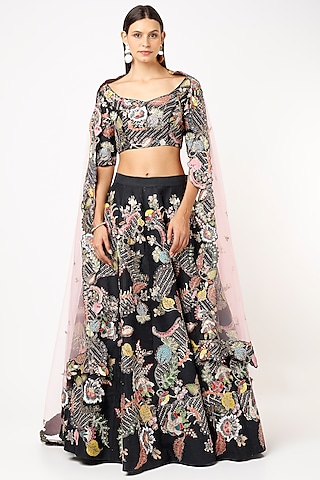 Black Embellished Lehenga Set by Aisha Rao