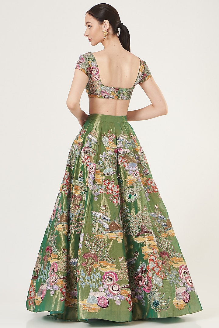 Sage Green Embroidered Bridal Lehenga Set by Aisha Rao at Pernia's Pop Up Shop