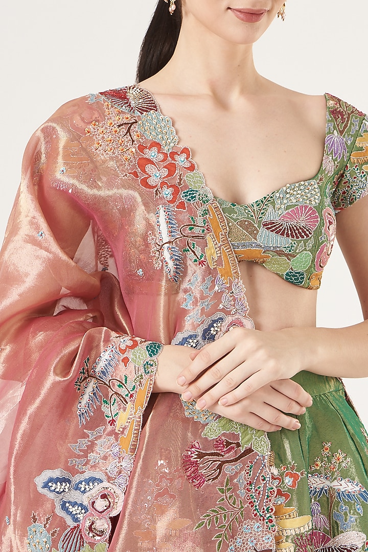 Sage Green Embroidered Bridal Lehenga Set by Aisha Rao at Pernia's Pop Up Shop