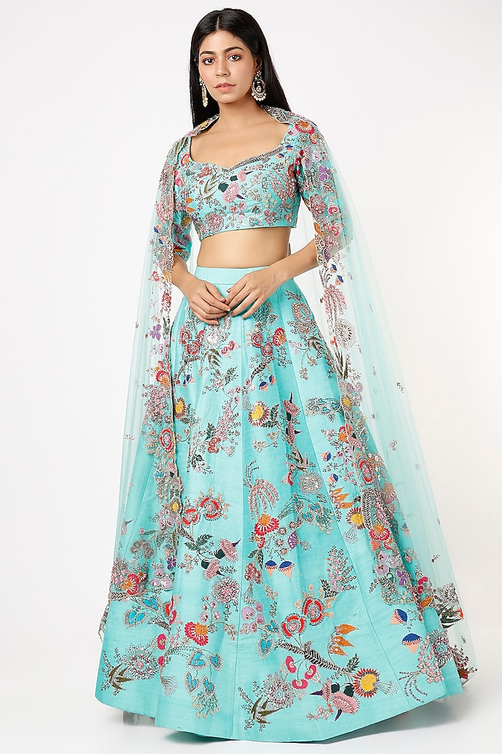 Avatar Blue Embellished Bridal Lehenga Set by Aisha Rao at Pernia's Pop Up Shop