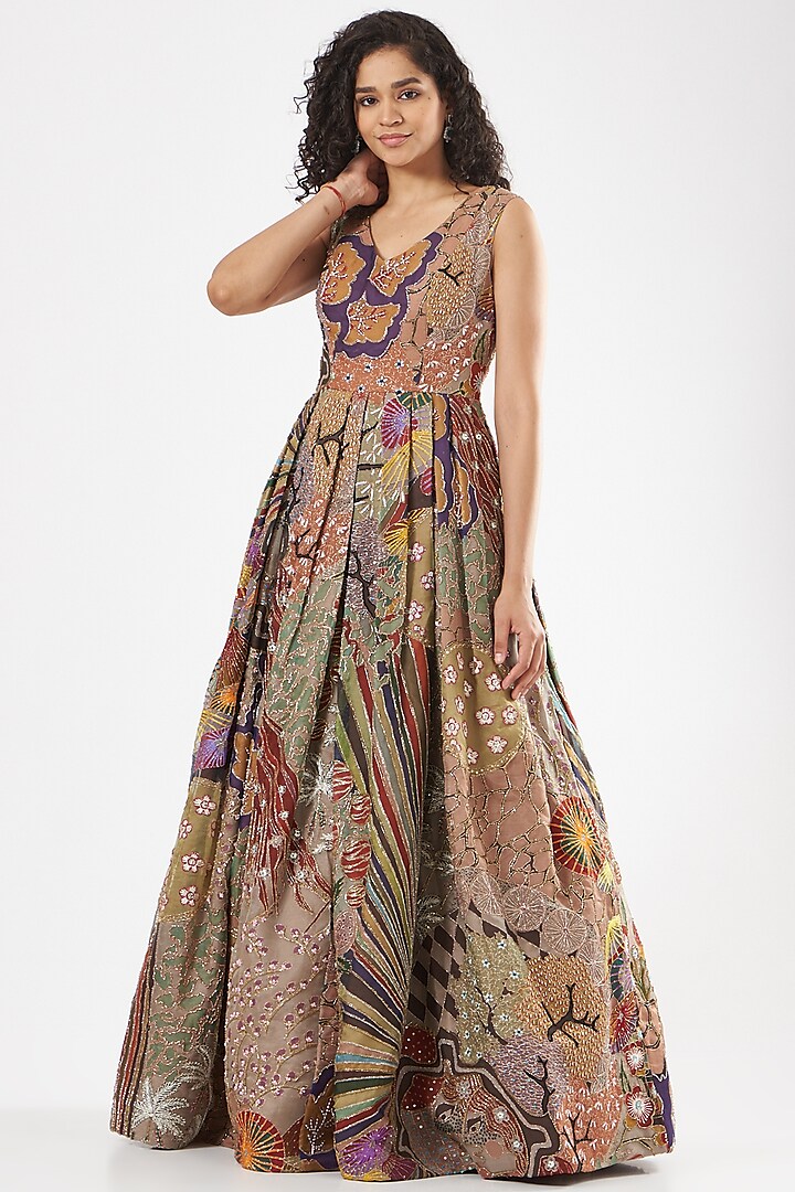 Multi-Colored Printed Organza Gown by Aisha Rao