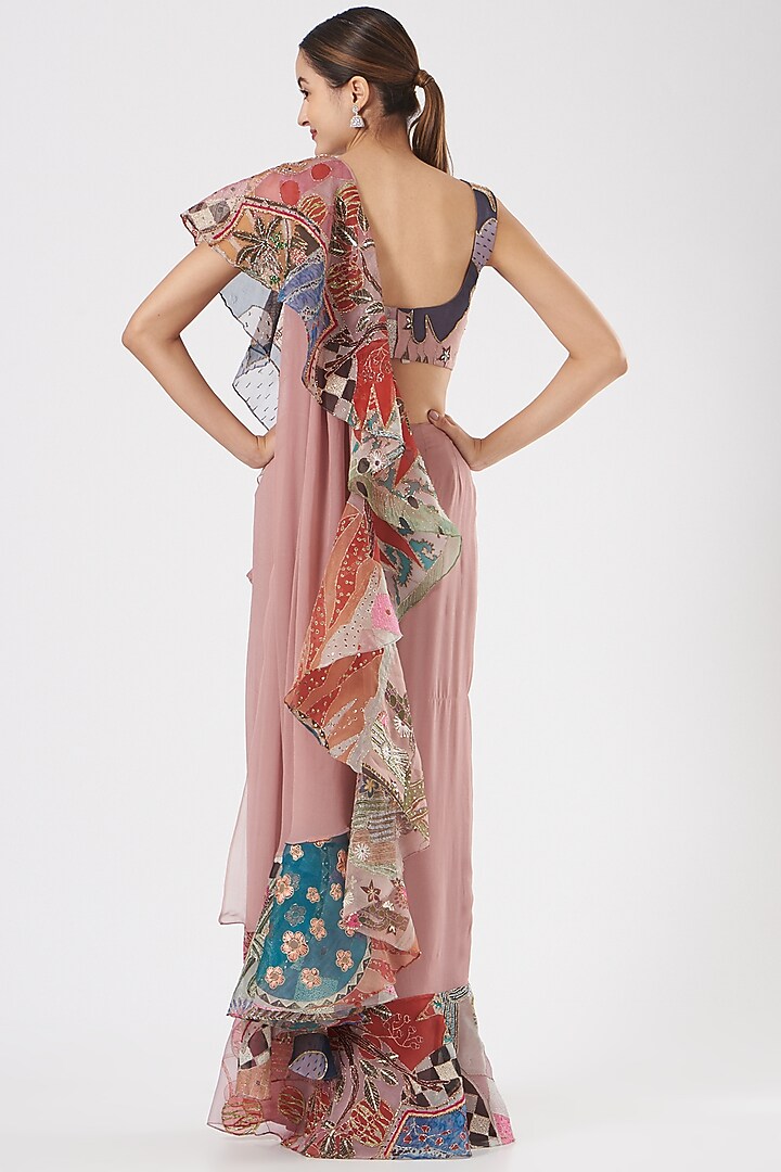 Peach Printed & Embellished Reception Saree by Aisha Rao at Pernia's Pop Up Shop