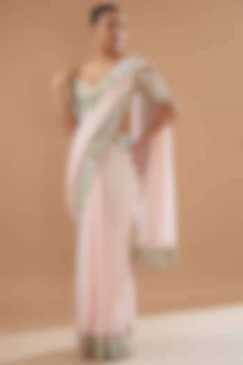 Pink Georgette Embellished Saree Set by Aisha Rao