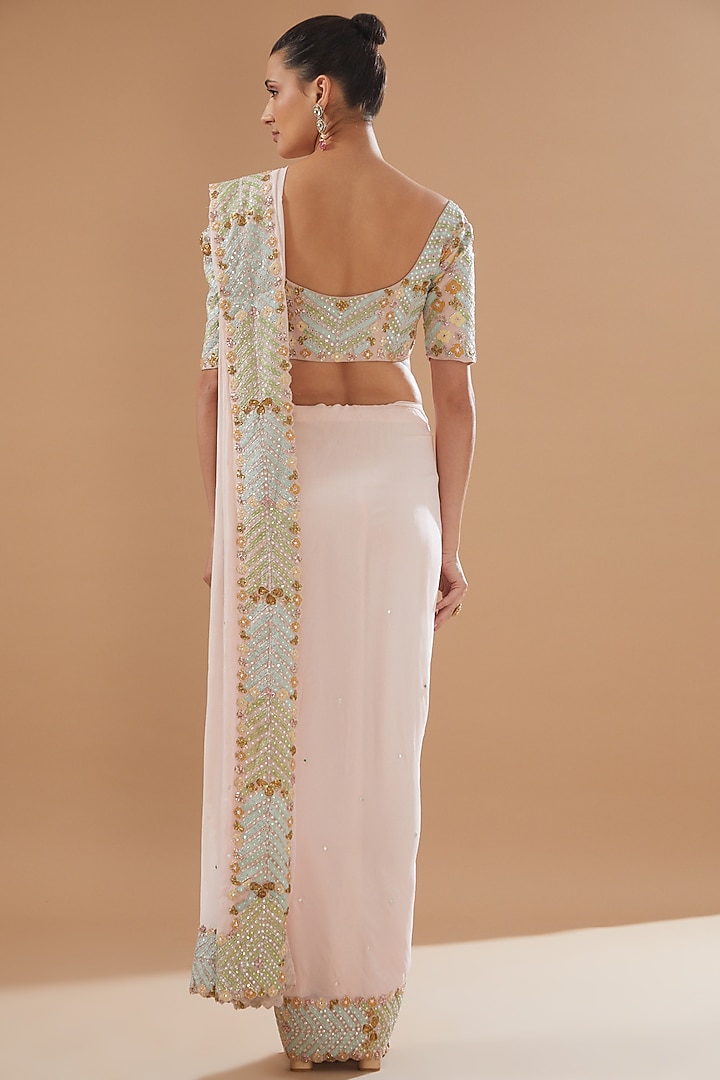 Pink Georgette Embellished Bridal Saree Set by Aisha Rao at Pernia's Pop Up Shop