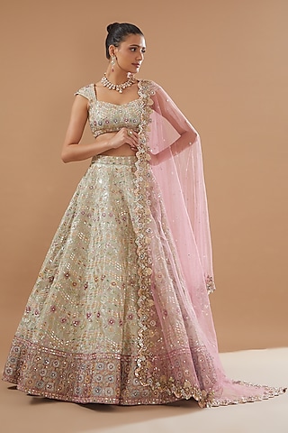 Ivory Tissue Embellished Lehenga Set by Aisha Rao