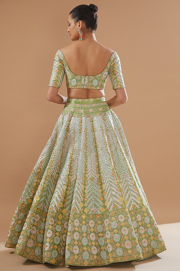 Lime Tissue Embellished Bridal Lehenga Set by Aisha Rao at Pernia's Pop Up Shop