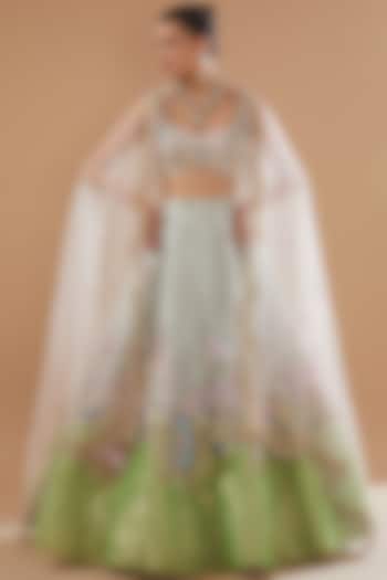 Ivory & Lime Tissue Embellished Bridal Lehenga Set by Aisha Rao at Pernia's Pop Up Shop