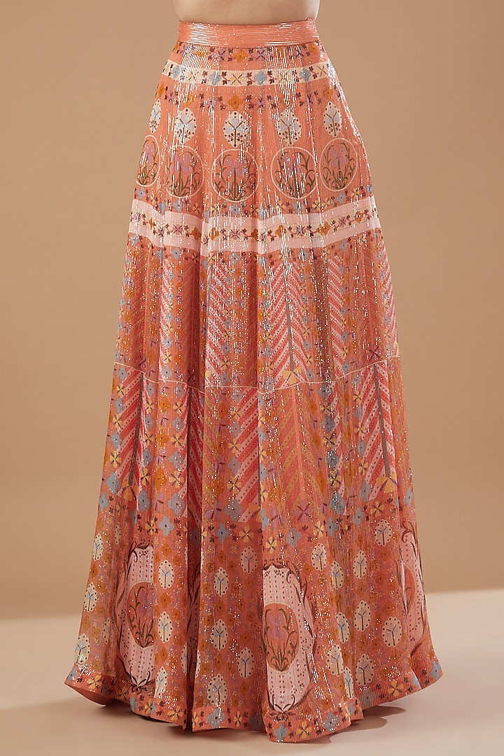 Peach Dobby Printed & Embellished Wedding Lehenga Set by Aisha Rao at Pernia's Pop Up Shop