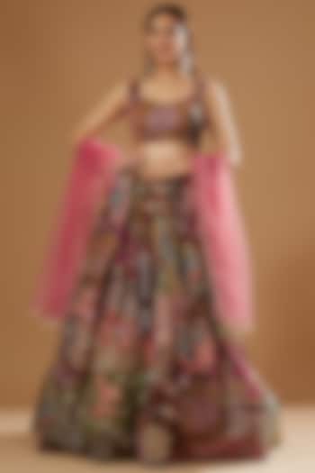 Multi-Colored Organza Embellished & Printed Bridal Lehenga Set by Aisha Rao at Pernia's Pop Up Shop