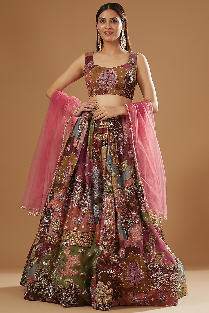 Multi-Colored Organza Embellished & Printed Bridal Lehenga Set by Aisha Rao at Pernia's Pop Up Shop