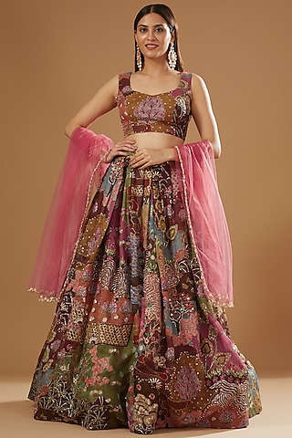 Multi-Colored Organza Embellished & Printed Lehenga Set by Aisha Rao