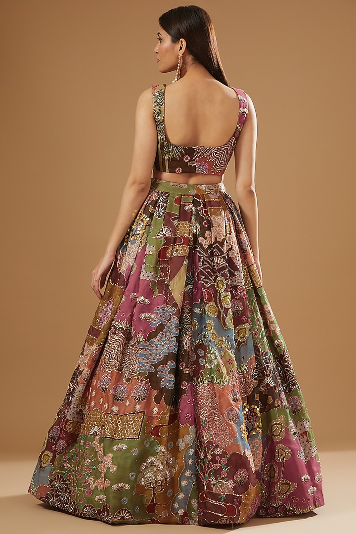 Multi-Colored Organza Embellished & Printed Bridal Lehenga Set by Aisha Rao at Pernia's Pop Up Shop