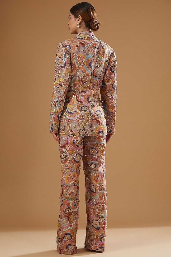Multi-Colored Raw Silk Embellished & Printed Pant Suit Set by Aisha Rao at Pernia's Pop Up Shop