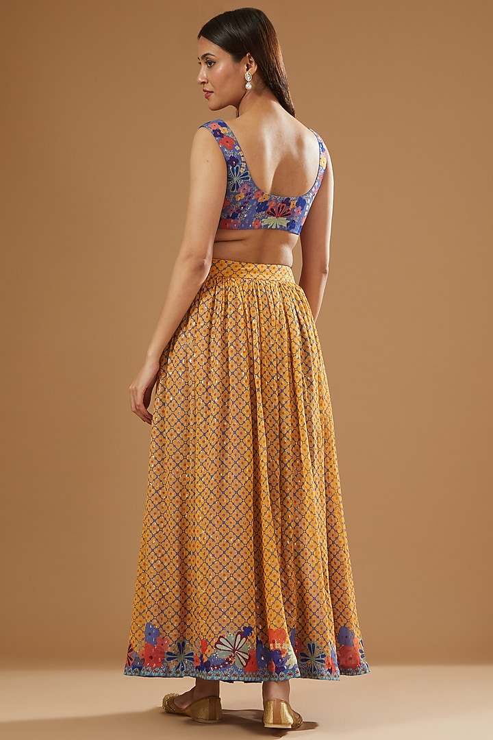 Yellow Dobby Printed & Embellished Wedding Lehenga Set by Aisha Rao at Pernia's Pop Up Shop