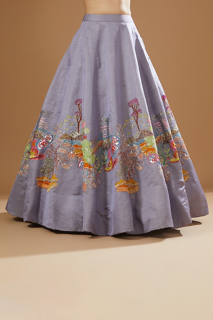 Lavender Kasab Satin Embellished Bridal Lehenga Set by Aisha Rao at Pernia's Pop Up Shop
