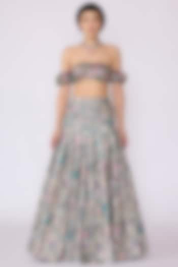 Pink-Green Jacquard Printed Skirt Set by Aisha Rao at Pernia's Pop Up Shop