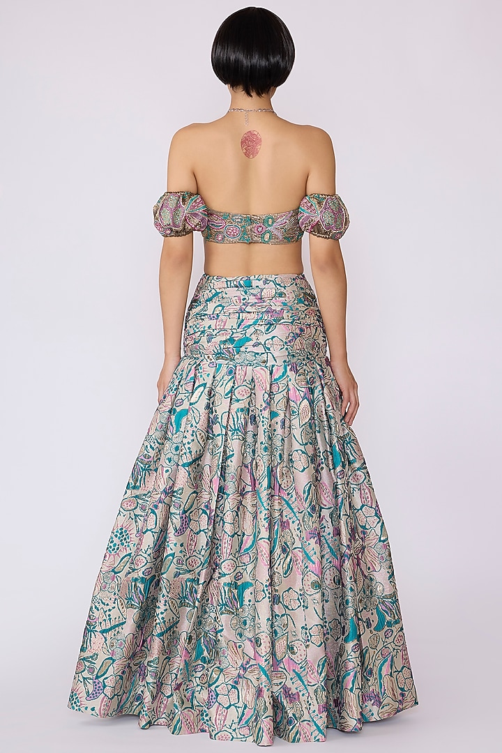Pink-Green Jacquard Printed Skirt Set by Aisha Rao at Pernia's Pop Up Shop