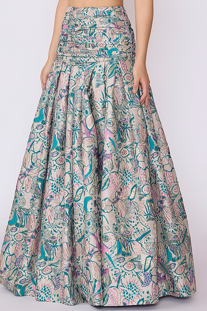 Pink-Green Jacquard Printed Skirt Set by Aisha Rao at Pernia's Pop Up Shop