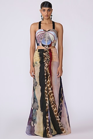 Mist Purple Cupro Printed Skirt Set by Aisha Rao