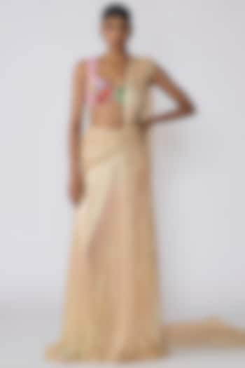 Flax Yellow Sequins Draped Saree Set by Aisha Rao at Pernia's Pop Up Shop