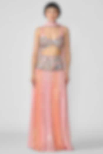 Pink & Orange Sequins Printed Wedding Lehenga Set by Aisha Rao at Pernia's Pop Up Shop