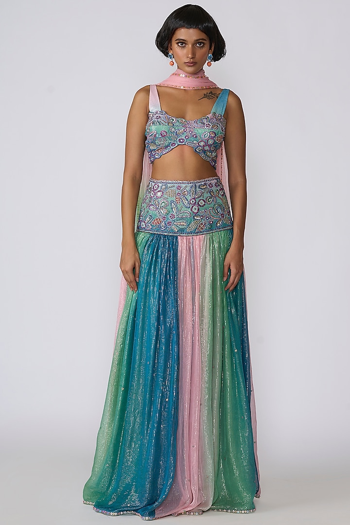 Aurora Sequins Embroidered & Printed Wedding Lehenga Set by Aisha Rao at Pernia's Pop Up Shop