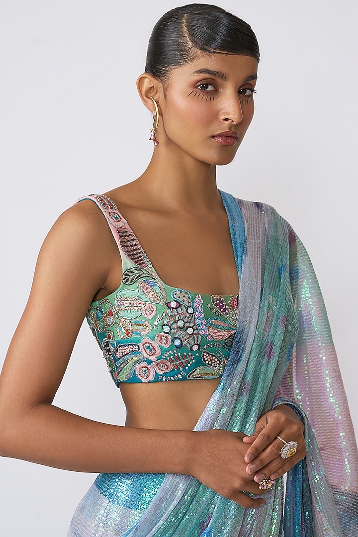 Aurora Sequins Printed Draped Reception Saree Set by Aisha Rao at Pernia's Pop Up Shop
