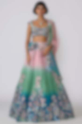 Aurora Organza Applique Embellished Bridal Lehenga Set by Aisha Rao at Pernia's Pop Up Shop