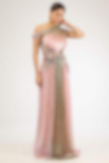 Pink Sequins & Tulle Applique Embellished Gown by Aisha Rao at Pernia's Pop Up Shop