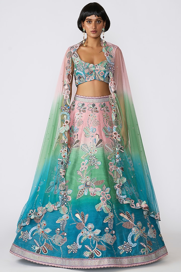 Aurora Raw Silk Applique Embellished Bridal Lehenga Set by Aisha Rao at Pernia's Pop Up Shop